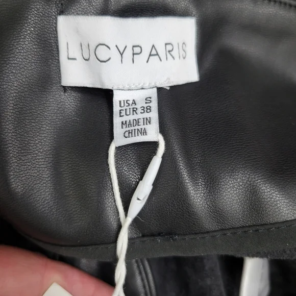 NWT Lucy Paris Faux Leather Paperbag-Waist Pants in Black - Picture 10 of 13